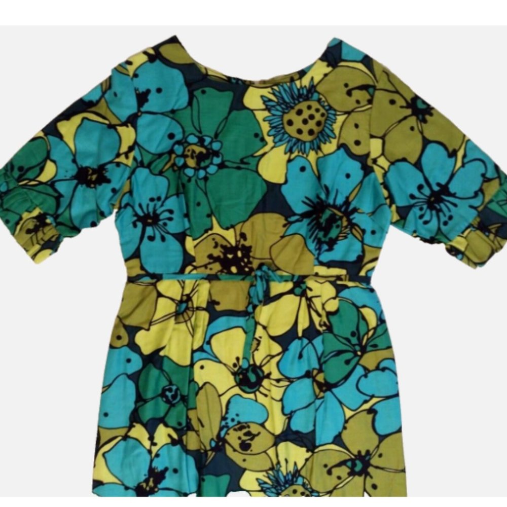 Vintage 60s 70s Handmade Maxi Dress Colorful Mod Flower Power Size M - Picture 8 of 11